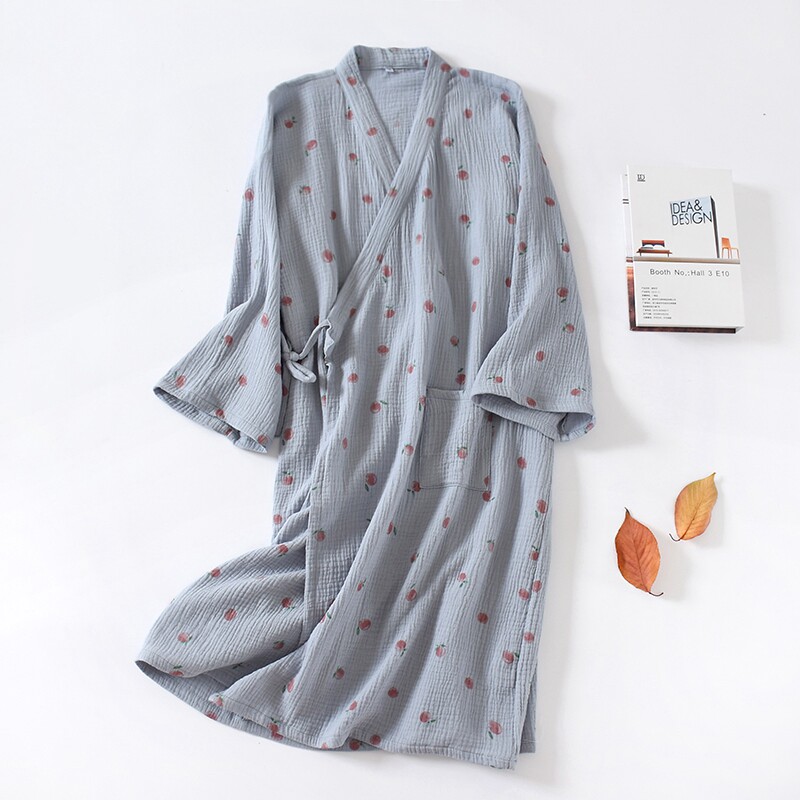 和服睡袍女春秋纯棉双层r纱布日系夏薄款和风浴袍中长款家居服睡