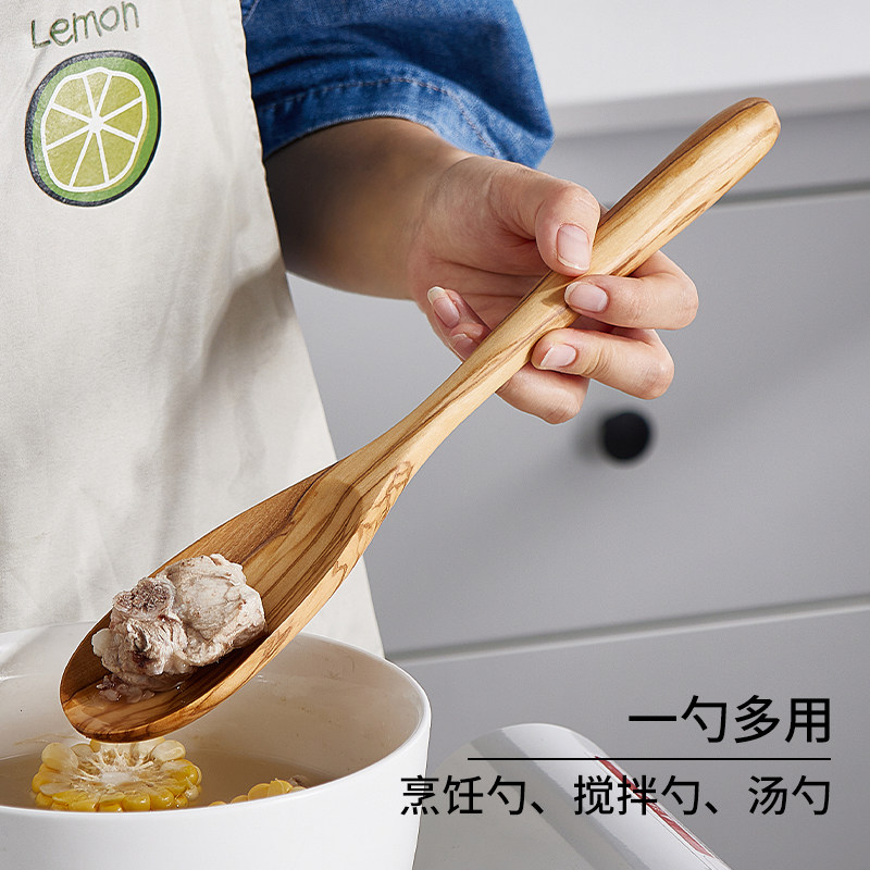 橄榄木汤勺实木斜铲炒菜搅拌勺子家用平底锅O野餐短柄小号锅铲套