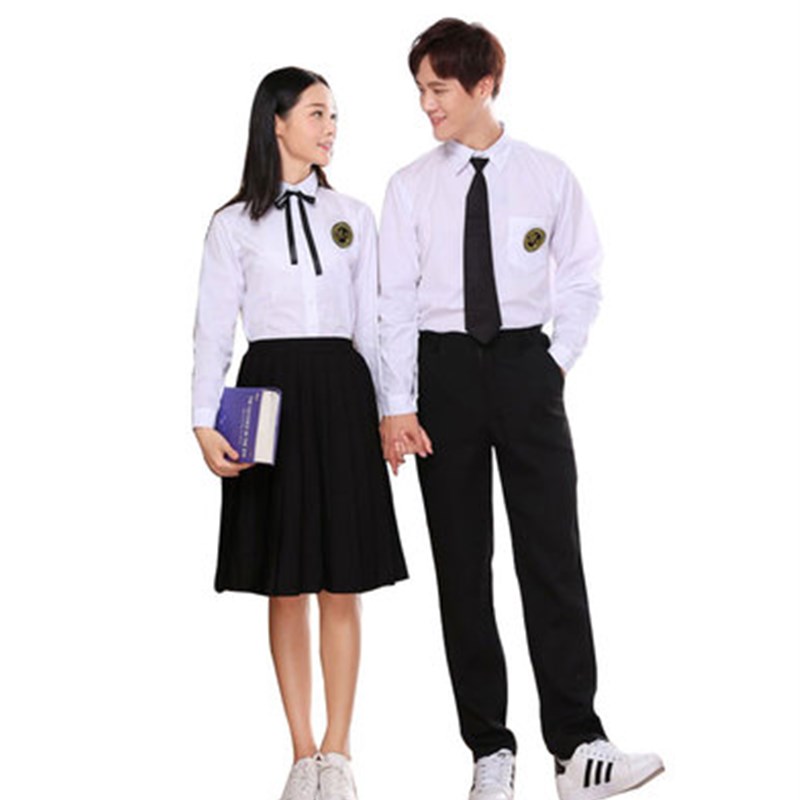 合唱团演出服高i中生 韩版长裙毕业诗歌朗诵比赛服装男白衬衣黑裤