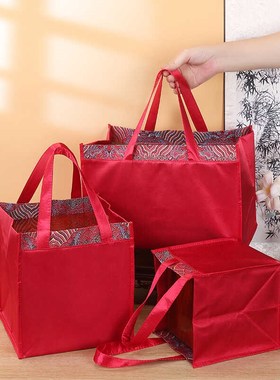 高档红色织锦手提袋丝绸袋茶叶袋服装礼G品袋通用手拎袋可定制LOG