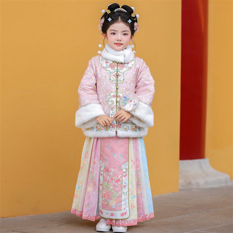 汉服女童冬装2025新款儿童古装冬季加厚马面裙R套装女孩唐装拜年
