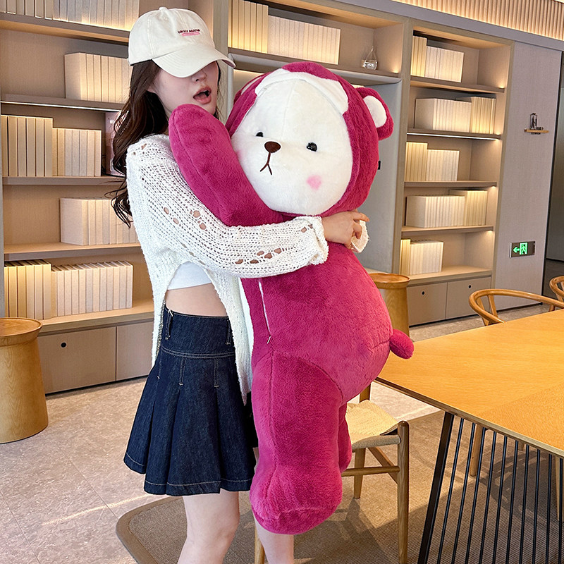 可爱趴趴草莓熊熊软m萌娃娃公仔车载毛绒玩具抱枕抱着睡觉夹腿床