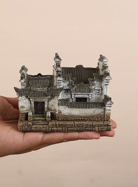 中式徽派建筑模型盆景植物造景桌面盆栽微L景观微缩老房子摆件茶