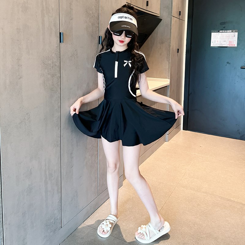 女童泳衣2025新款n儿童连体裙式游泳衣10岁女大童网红公主风泳装1