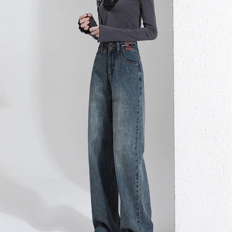 直筒牛仔裤女春秋k2025年新款高腰显瘦大码胖mm窄版秋季阔腿裤子