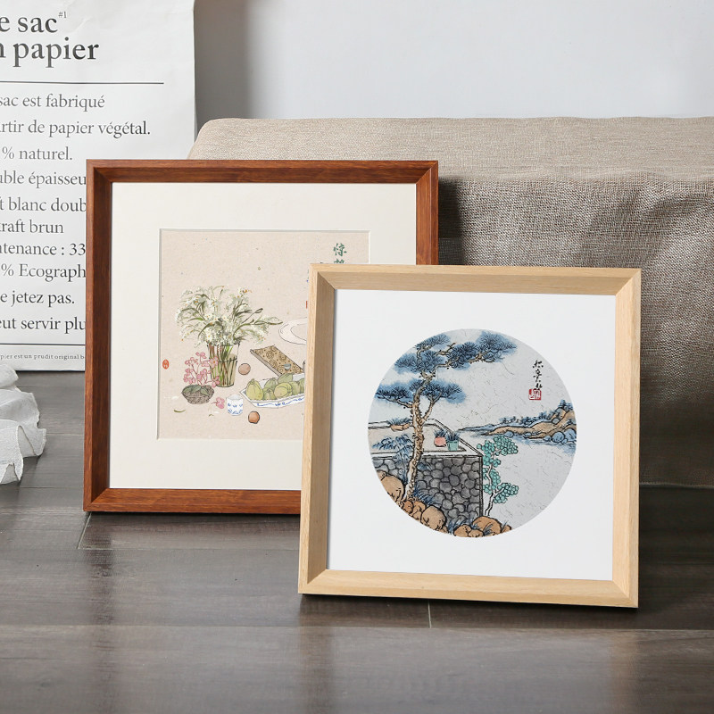 实木简约原木正方形画框装裱字画国z画外框挂墙相框书法38厘米50c