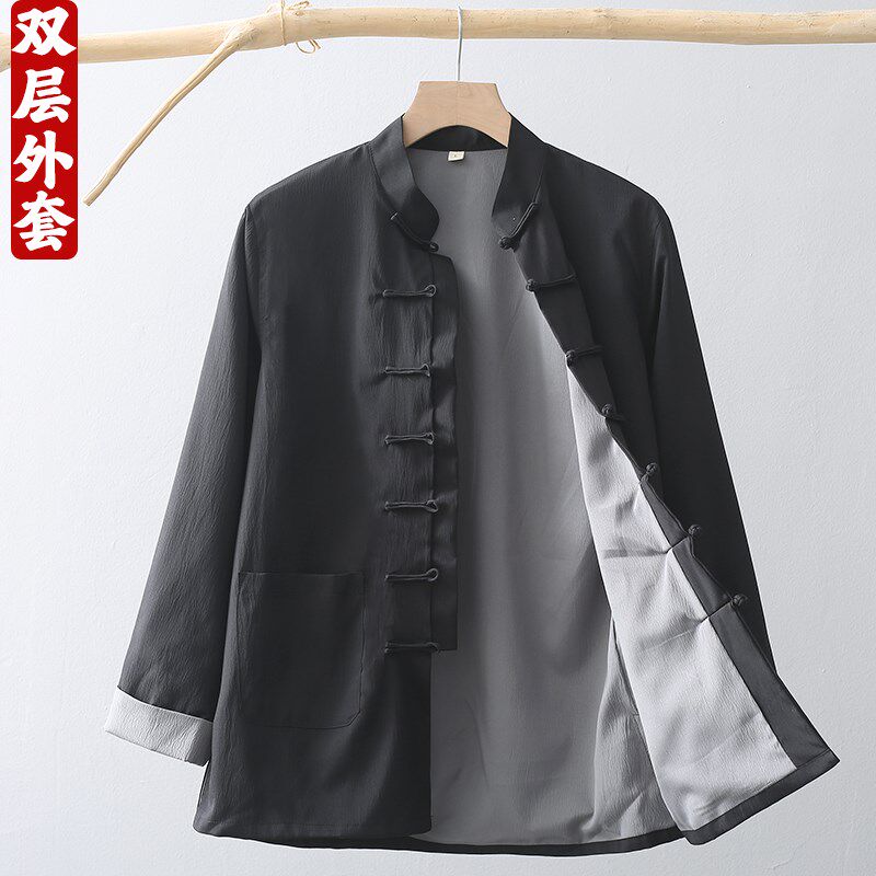 新中式唐装男装中国风复古盘扣立领春秋I款外套休闲双层夹克中山