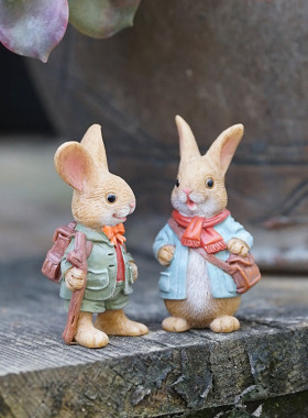 桌面小摆件可爱小l兔子田园卡通办公桌装饰微景观送闺蜜礼物刺猬