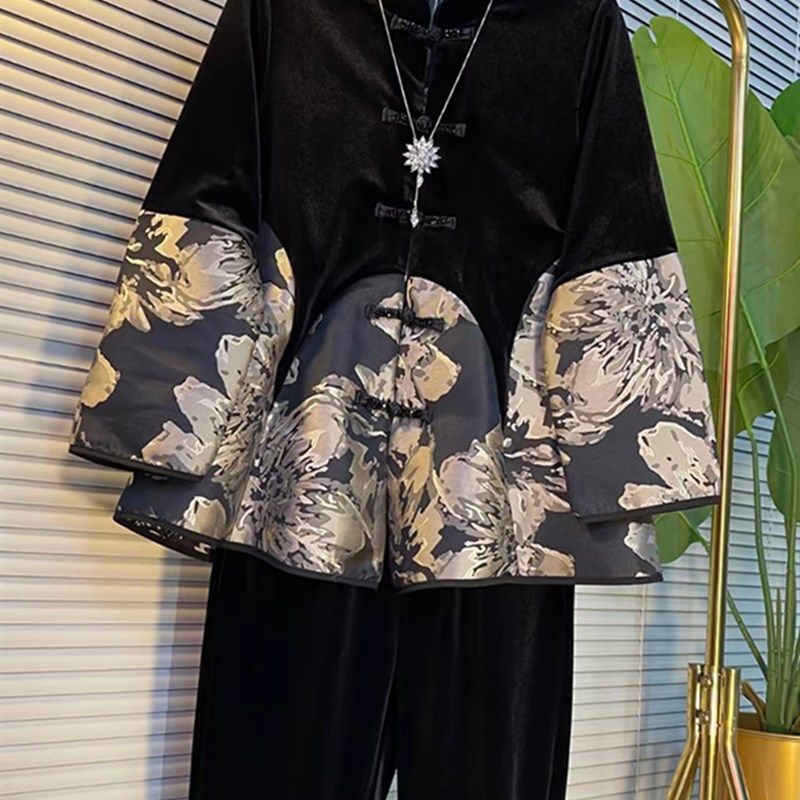 复古亮钻纽襻遮肚丝绒拼接上w衣休闲裤子两件套装胖mm冬季大码女,女装/女士精品,大码套装,淘宝优惠券,粉丝福利购,淘宝优惠卷