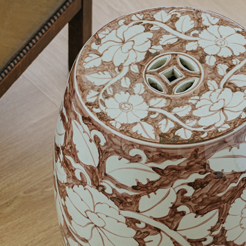 家庭罗曼史 步步生花钒r红手绘鼓凳手绘陶瓷法式国风客厅边几换鞋