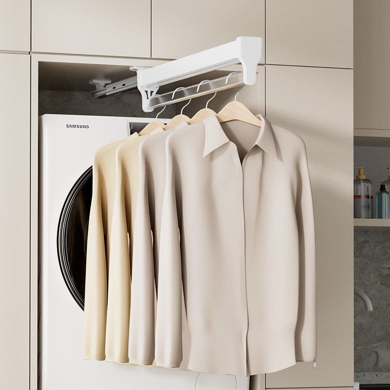 洗衣机上方抽拉式隐形晾衣架衣柜阳台伸缩抽拉P挂衣杆裤架裤抽滑,基础建材,柜内裤架,淘宝优惠券,粉丝福利购,淘宝优惠卷