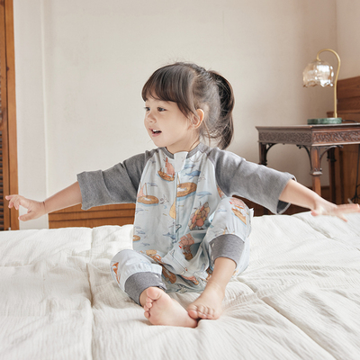 721星球婴幼儿睡袋竹棉七分袖双层纱夏季L宝宝分腿薄款儿童防踢被