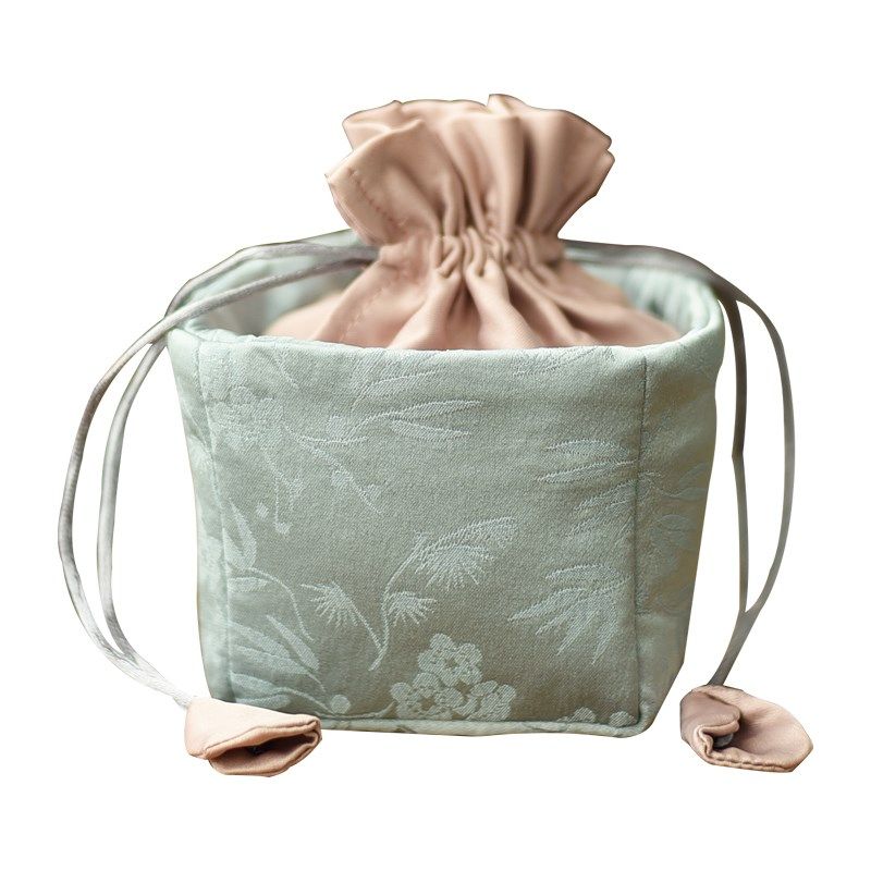 高档纯棉茶具茶杯收纳布r袋子文玩首饰手镯包装袋抽绳束口布包便