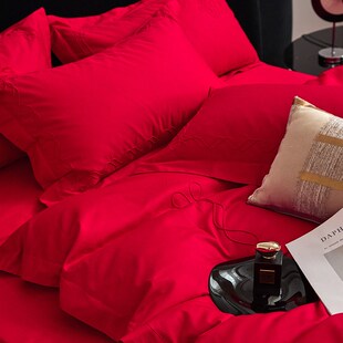 A类中式 婚庆四件套全棉纯r棉被套结婚床上用品202R3大红色备婚床