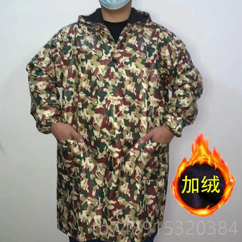正品加绒罩衣加厚房大褂防防水油工作服秋冬长袖裙围男女士厨迷彩