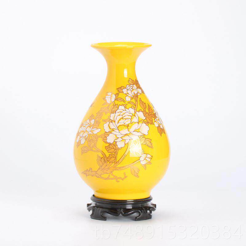 正品瓷小花瓶 家居客厅约牡丹中国红插花简器陶软装饰品中式现代
