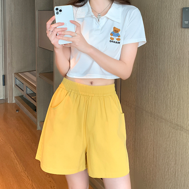 糖果色短裤女裤夏季薄款宽松高腰显瘦阔腿休闲三分运动裤一件