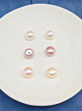 天然淡水610mm馒头半圆扁圆形高亮极强光diy耳钉白紫色无暇扁珍珠