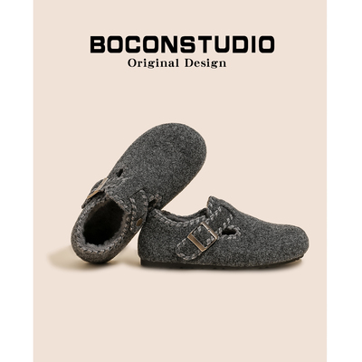 格雷风~毛毡勃肯鞋女冬季灰色加绒毛毛鞋东北棉鞋厚底保暖雪地靴