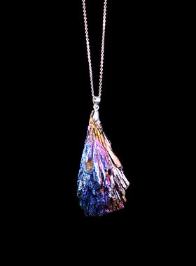 跨境热销黑碧玺 电气石电镀蓝色孔雀羽毛吊坠晶簇饰品原石送链子