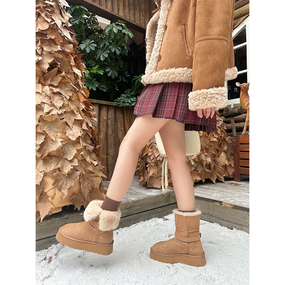 新品不二橘 厚底两穿雪地靴女冬加绒加厚保暖棉鞋毛毛短靴东北雪图片