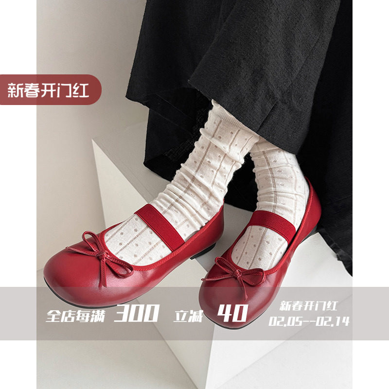 新品FairyWink甜妹入～！法式气质芭蕾平底单鞋女复古蝴蝶结玛丽图片