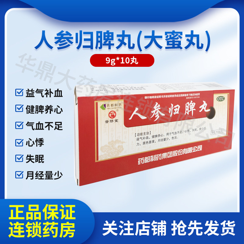 普济堂人参归脾丸9g*10丸 益气补血