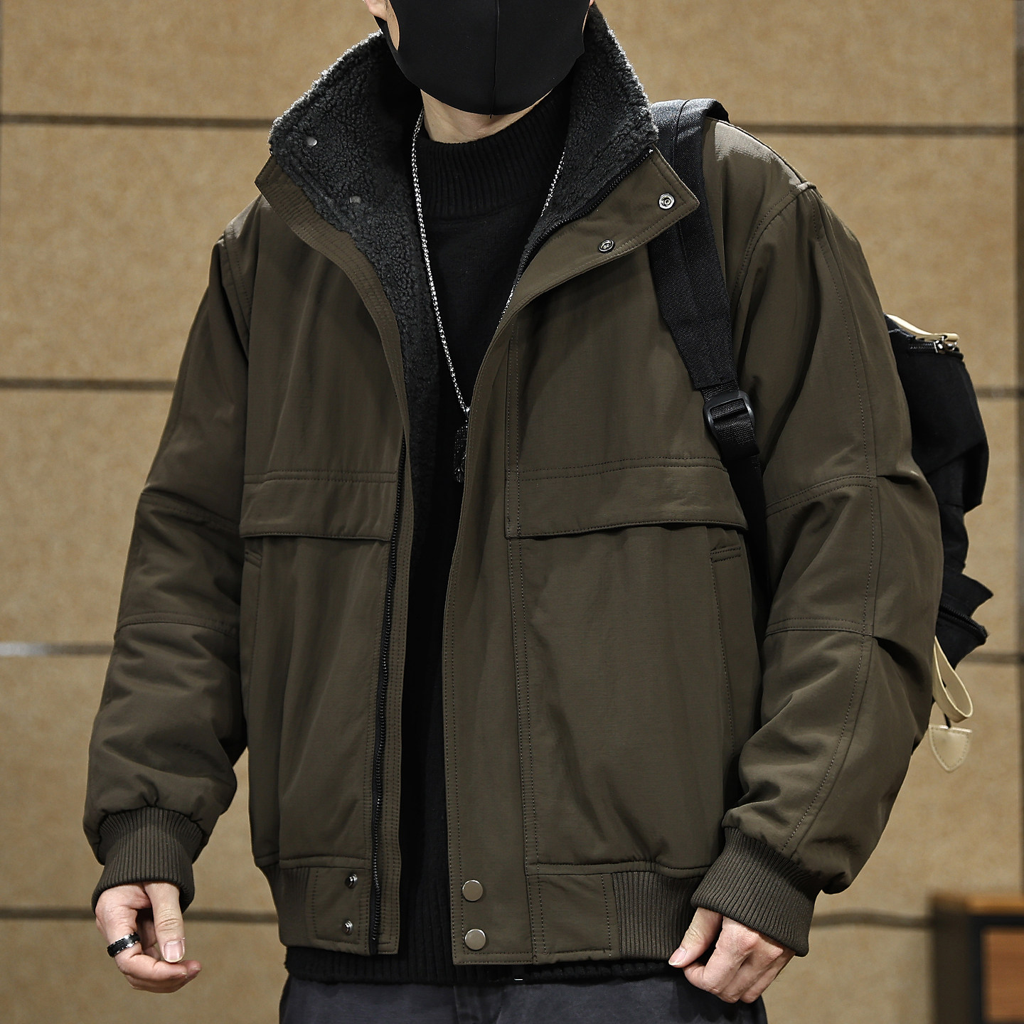 美式工装风加绒加厚棉衣羊羔绒夹克男2025冬季保暖防风毛领外套,男装,夹克,淘宝优惠券,粉丝福利购,淘宝优惠卷