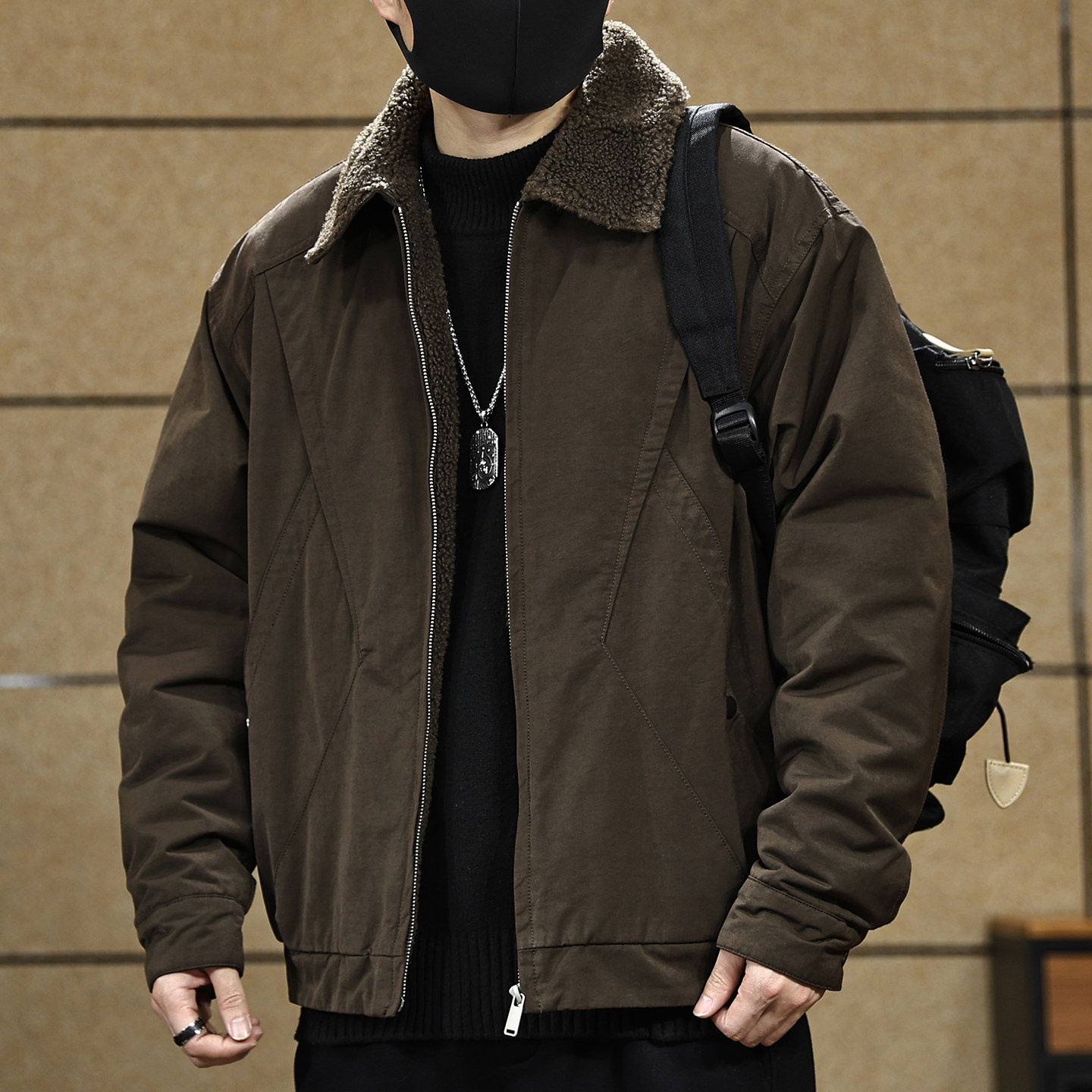 美式复古工装夹克男士2025秋冬宽松羊羔绒领休闲外套潮牌加厚棉衣,男装,夹克,淘宝优惠券,粉丝福利购,淘宝优惠卷