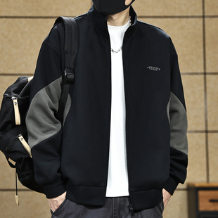 美式复古开衫外套男拼接重磅卫衣男秋冬加绒新款宽松休闲长袖上衣