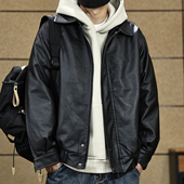 美式 宽松休闲翻领外套 夹克秋季 复古机车风PU皮衣男士 潮牌痞帅工装