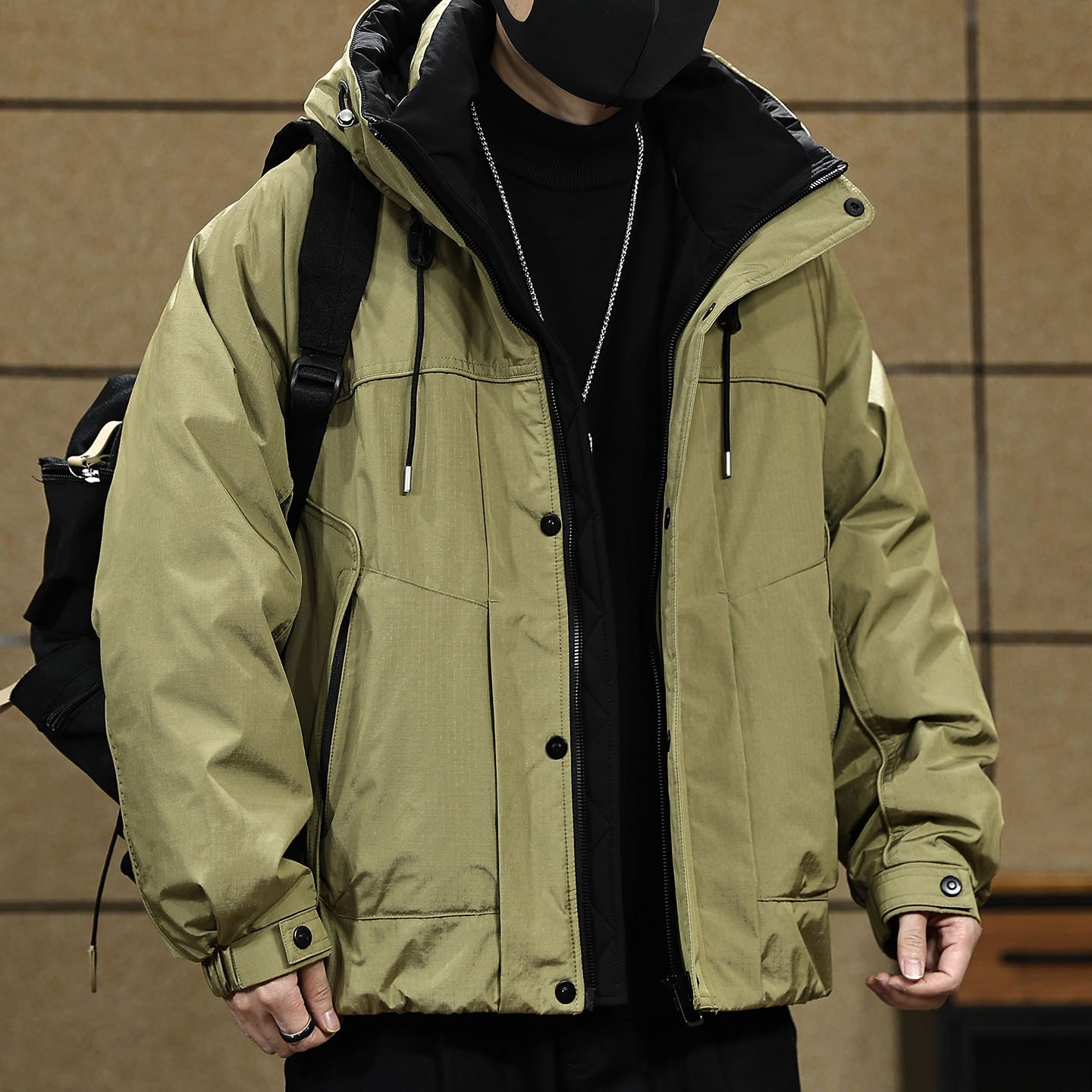 【90白鸭绒连帽工装羽绒服男士】