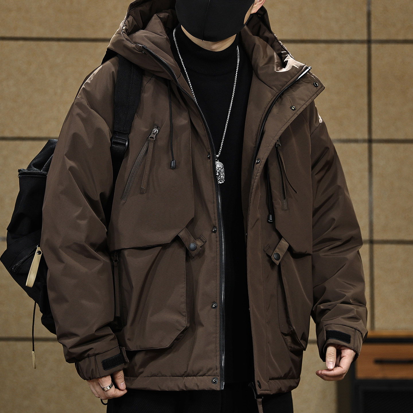 【90鸭绒工装连帽羽绒服男款】