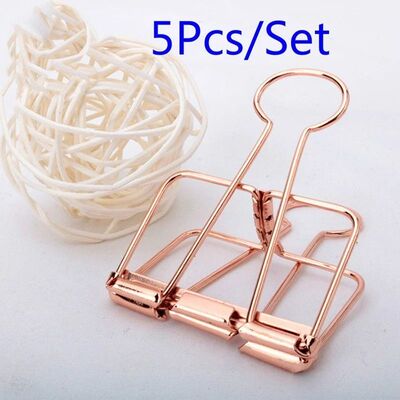 5Pcs Rosegold Binder Clips Paper Clip Office School Supplies
