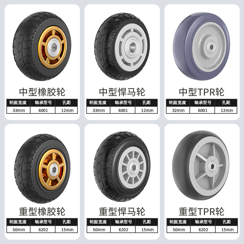 万向轮轮子橡胶静音滑轮4/6寸平板车手推车轮子拉车拖车重型脚轮