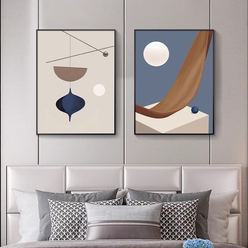 抽象大气卧室床头装饰画现代简约主卧房间墙面挂画高级感双联壁画