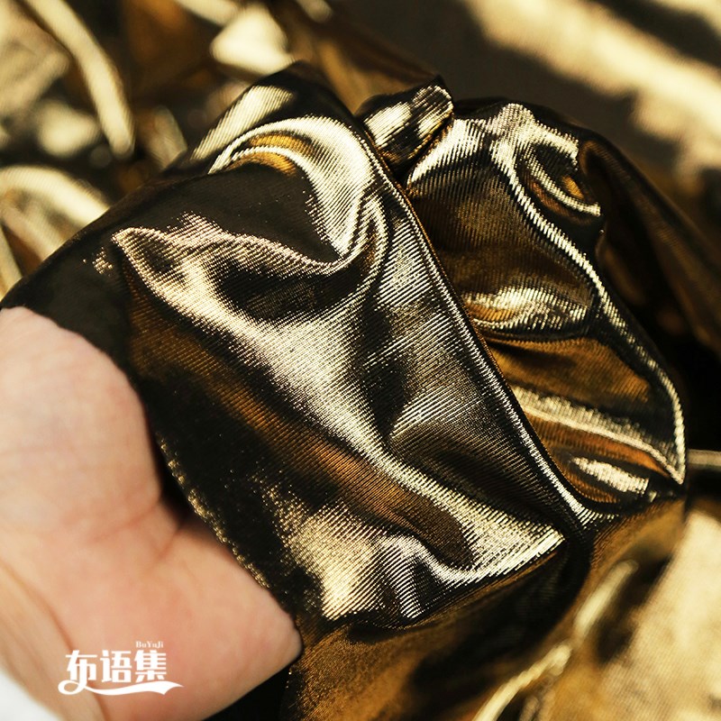 液态金属质感烫银光亮布料弹力针织镜面银色吊带裙礼服设计师面料