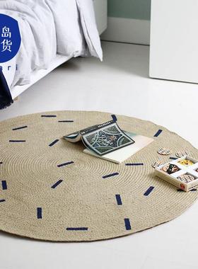 丹麦ferm LIVING儿童圆形黄麻地毯编织手工地垫卧室世界地图北欧