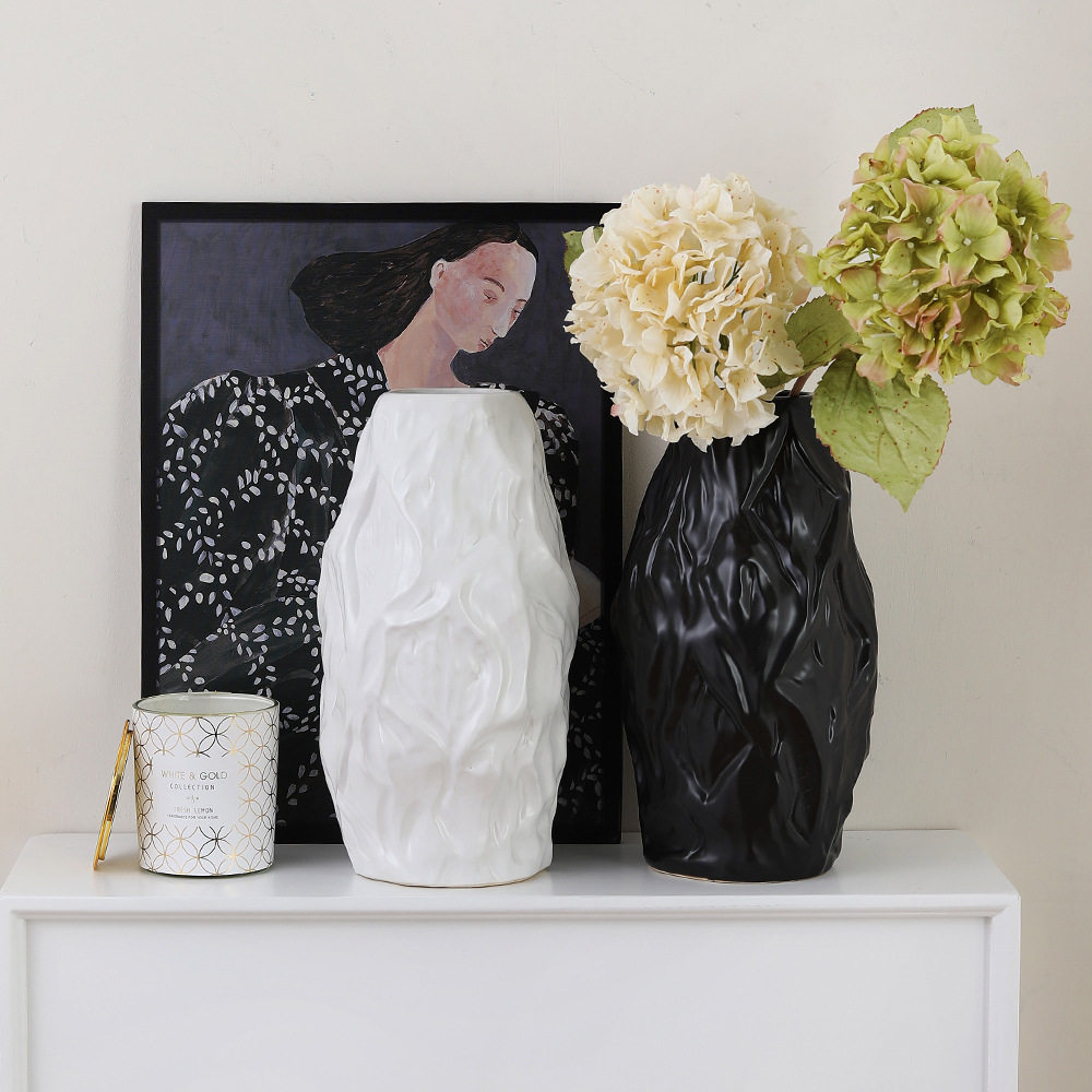 北欧现代简约黑白石头纹花瓶 陶瓷花瓶摆件客厅干花插花器电视柜,模玩/动漫/周边/娃圈三坑/桌游,文化/体育周边,淘宝优惠券,粉丝福利购,淘宝优惠卷