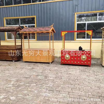 工厂制作室内木制展示促销柜 可移动售货车 防腐木零售花车