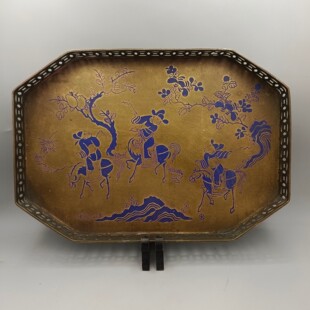 饰工艺品批发 老子骑牛图家居装 古韵斋2023仿古铜茶盘摆件 骑马图