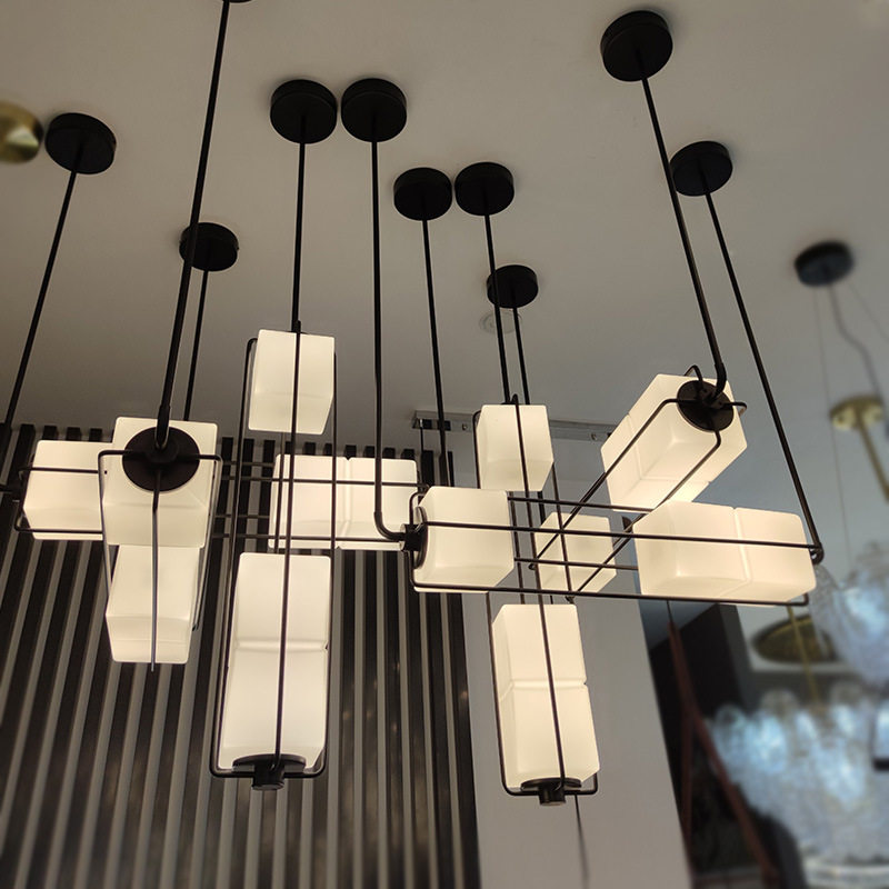 新中式设计师魔方吊灯长条玻璃盒子轻奢餐厅吧台样板房灯具