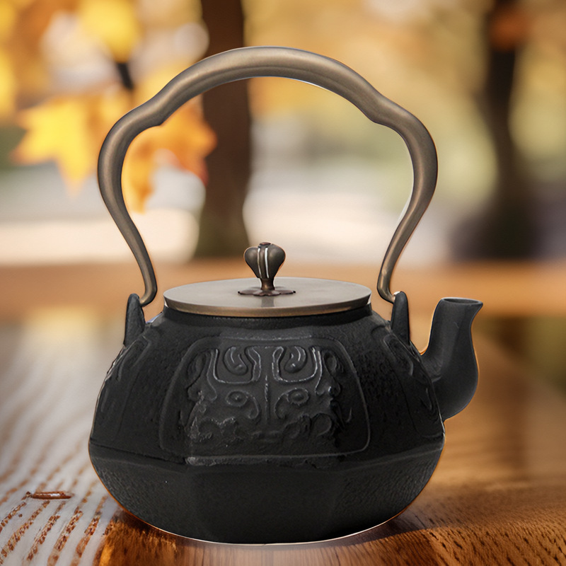1200ml兽面纹 日本铁壶铸铁泡茶烧水壶家用手工生铁茶壶养生茶具