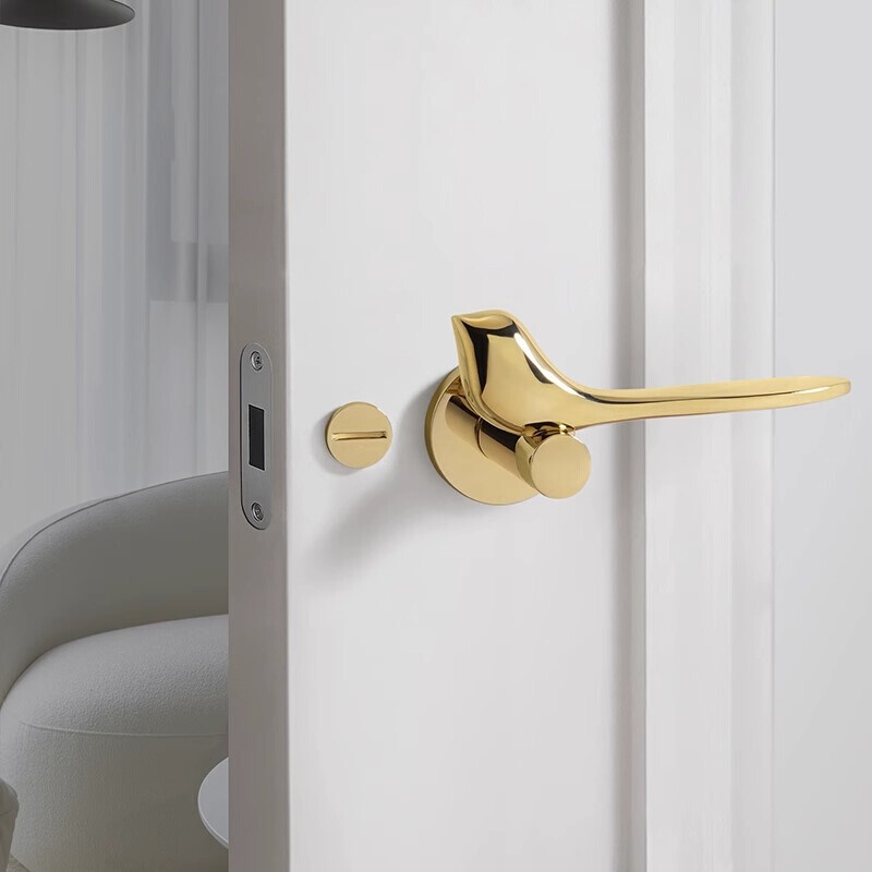 极简小鸟北欧室内卧室静音房门锁金色分体锁现代磁吸锁具单舌门锁