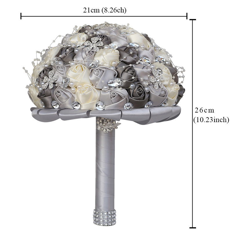 现货新娘手捧花缎带珍珠银水钻手捧花欧式婚礼用品厂家直销 224E
