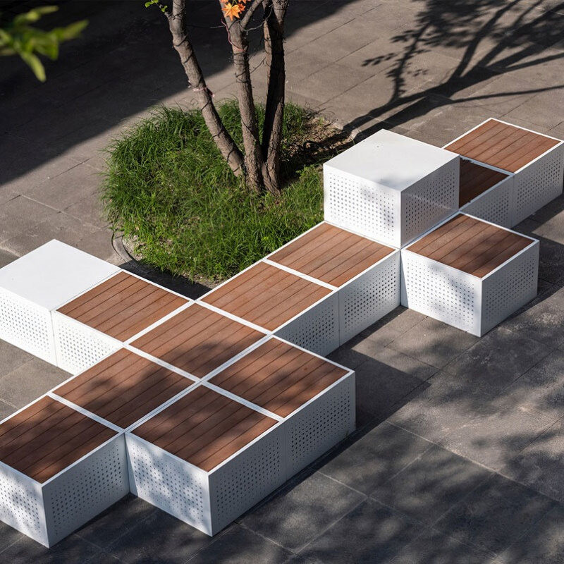户外不锈钢花箱座凳组合公园广场售楼部休息凳室外铁艺塑木坐椅