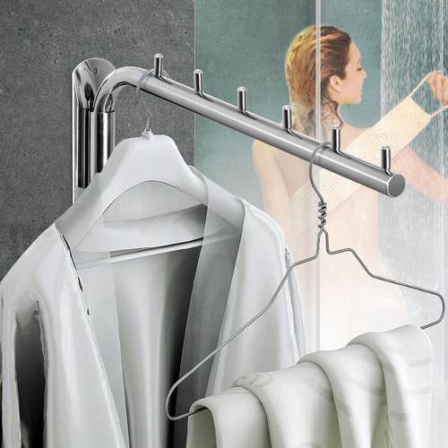 不锈钢挂衣架旋转晾衣架活动收纳杆免打孔壁挂式酒店宾馆墙上挂钩