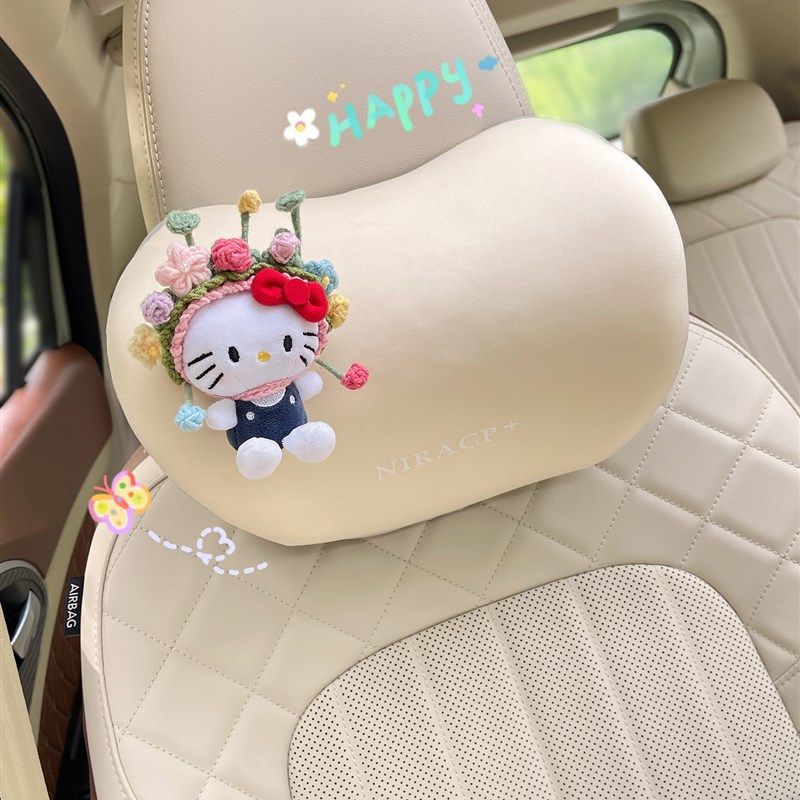 精选2025新款可爱KT猫汽车头枕车内靠枕护颈枕记忆棉腰靠车用座椅