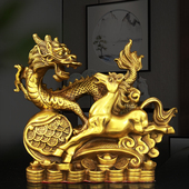 精选铜龙马精神摆设生肖龙金钱龙家居装 饰品中式 龙摆件铜马工艺礼