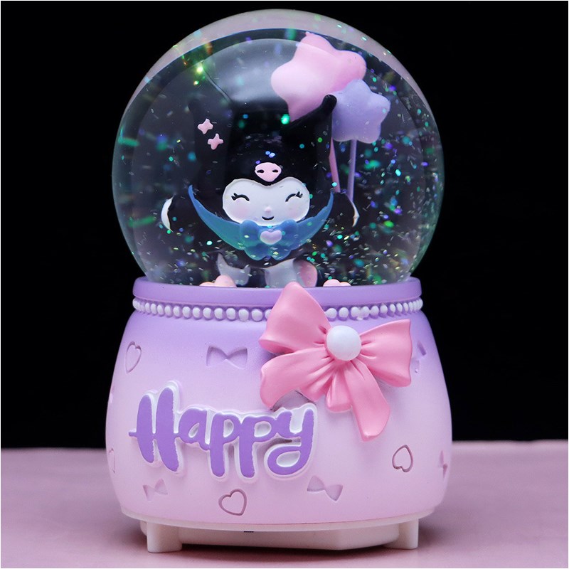 儿童卡通KT猫水晶球音乐盒凯蒂猫咪飘雪八音盒送女孩闺蜜生日礼物